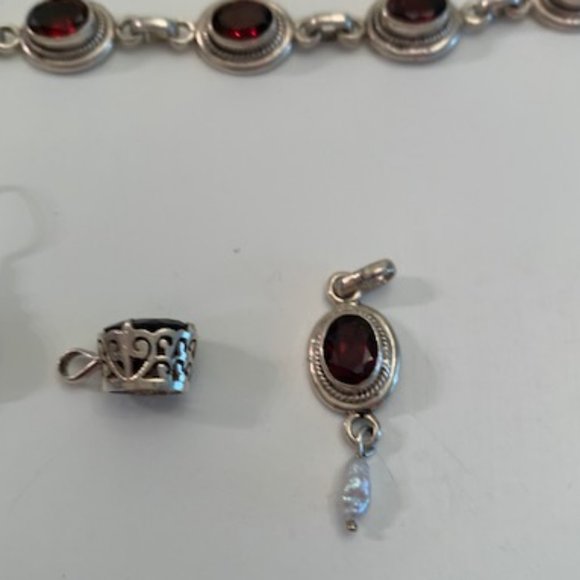 Garnet Silver Bracelets/Pendant/Earrings Set of 6 - Picture 4 of 4